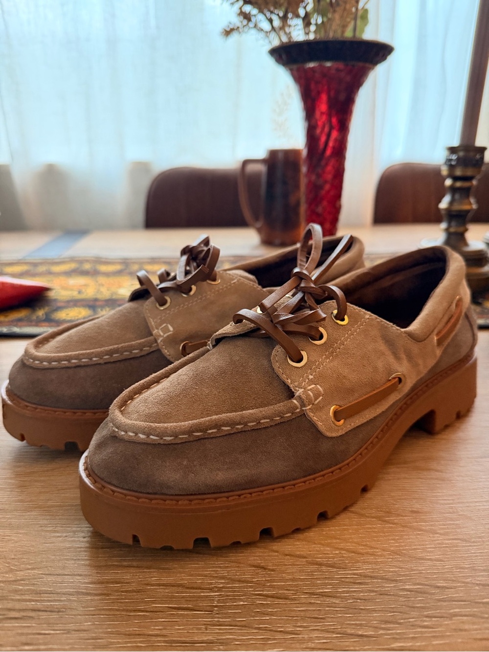 Zara Taupe Suede Lug-Soled Women's Loafers 39EU 8USA